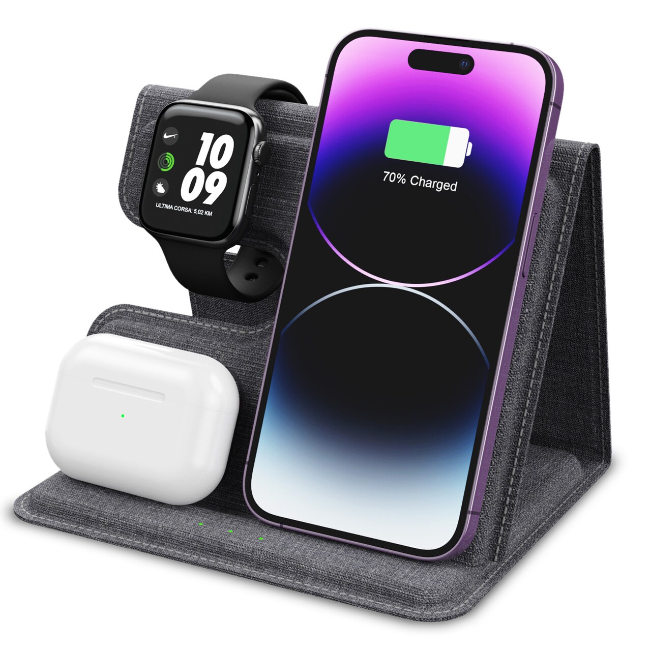 3 in 1 Wireless Charger Stand for iPhone/Smartphone, Airpods/Earbuds, and Smartwatch